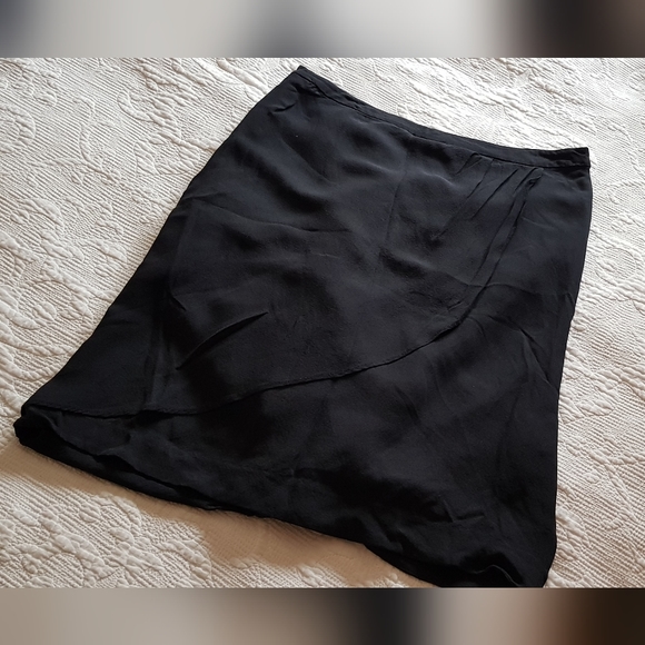 Country Road 100% silk black mini skirt flounce trim - Picture 6 of 8